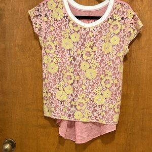 253. Sheet Floral Lace Top - Pink and Yellow